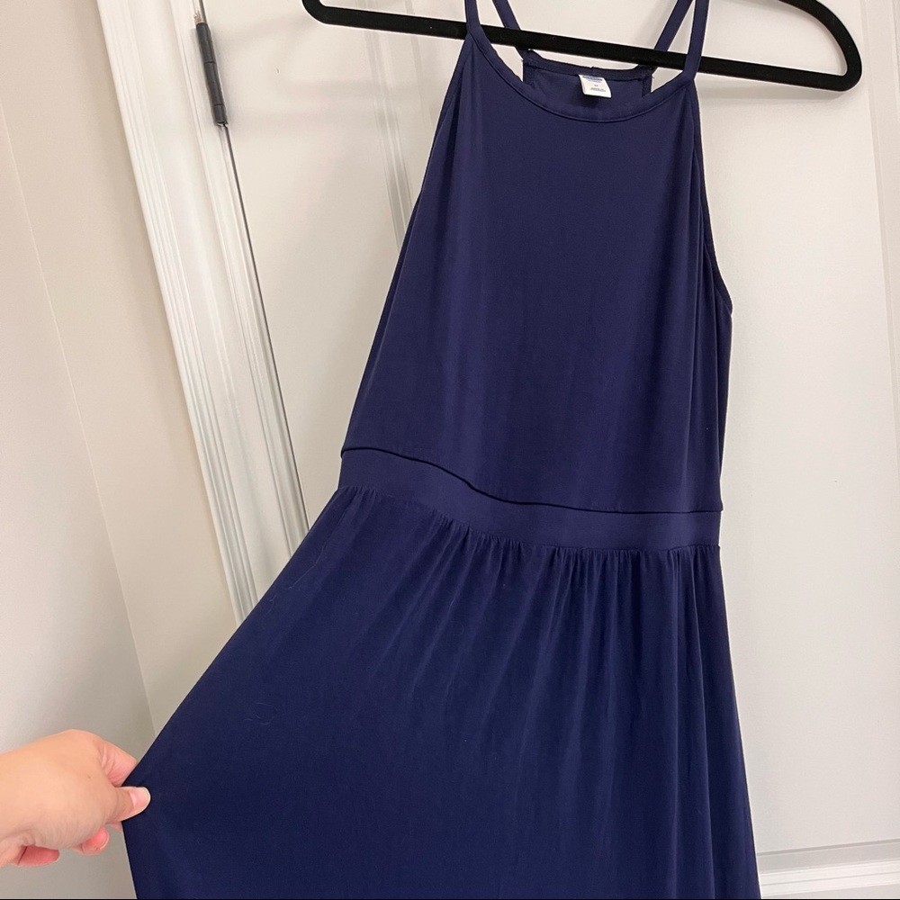 Navy blue maxi dress.